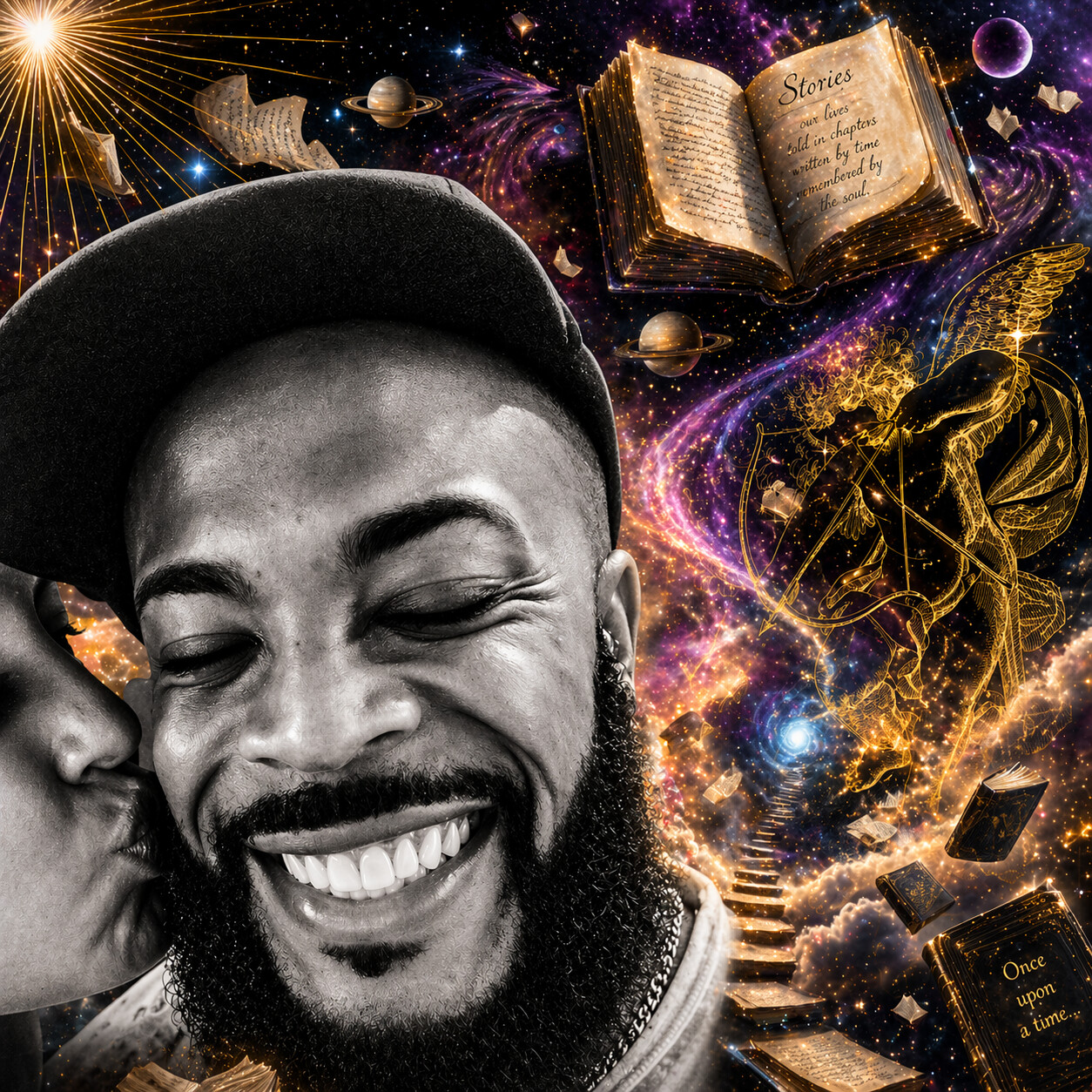 Stories single cover — cosmic library artwork